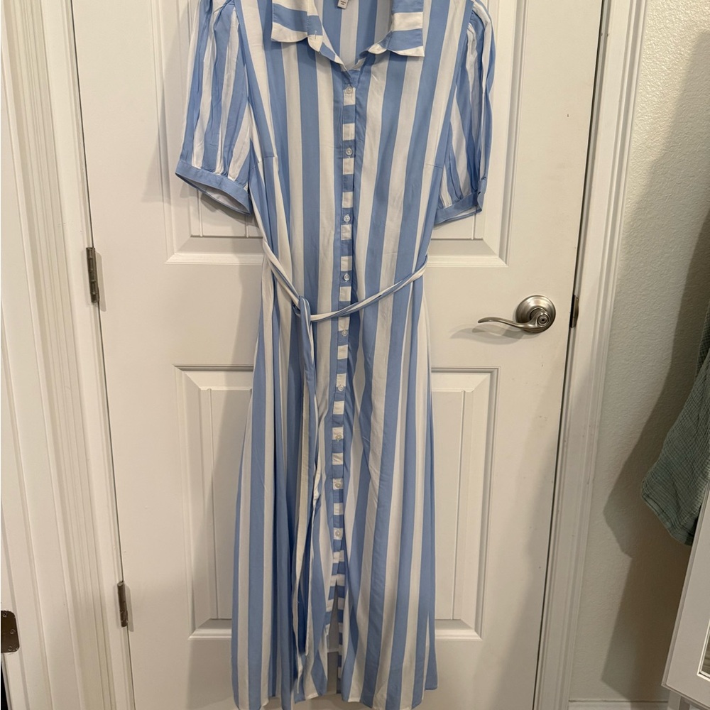 Blue and White Striped Button-Down Dress